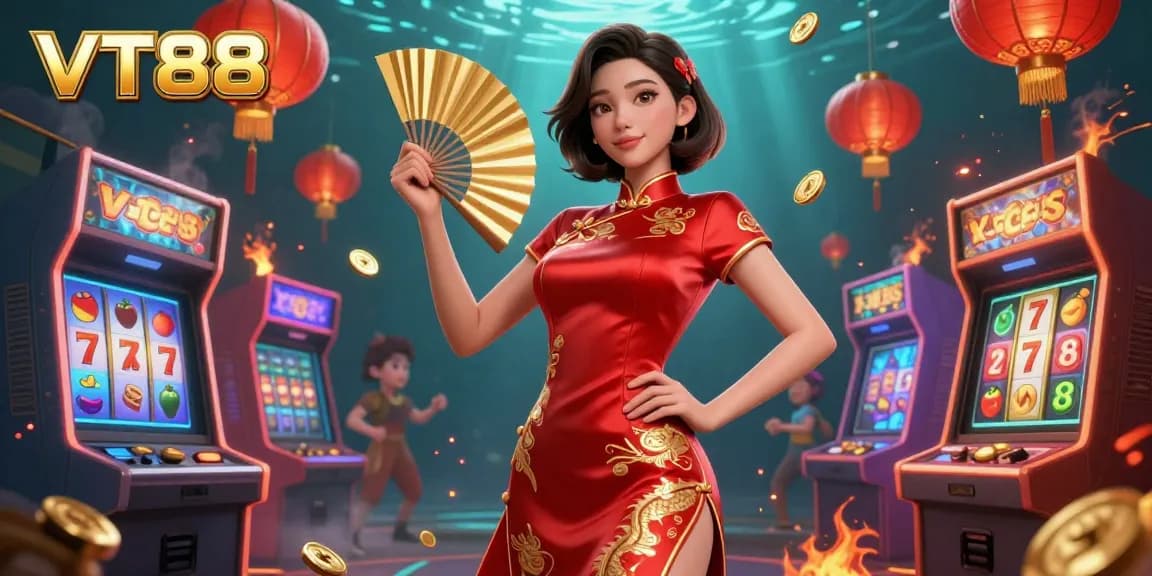 Spin the slots at VT88 and enjoy vibrant illustrations featuring stunning Asian beauty and casino elements.