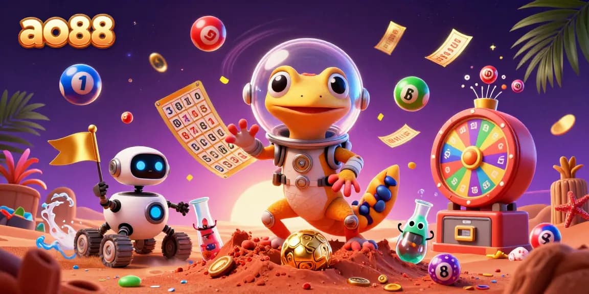 Experience the excitement of ao88 with a Martian gecko discovering a casino in space.