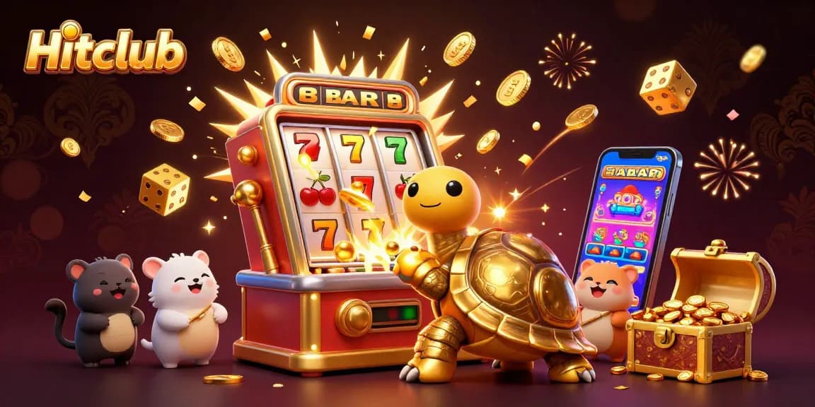 Hitclub's exciting game lobby featuring a vibrant jackpot scene with coins, a colossal tortoise, and small animals ready to play.