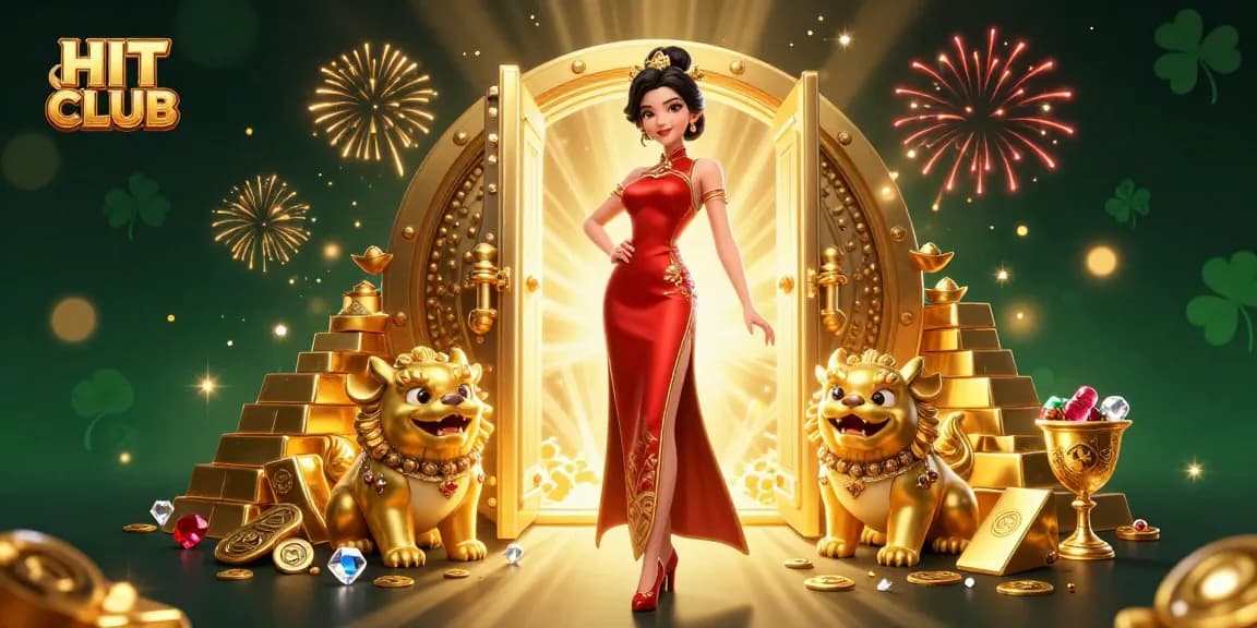 Engage in thrilling gameplay at HIT CLUB featuring vibrant characters and festive casino elements.