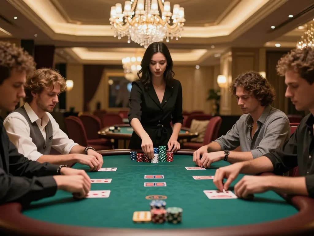Players engaged at high-end Hi 88 poker table, showcasing VIP gaming atmosphere.