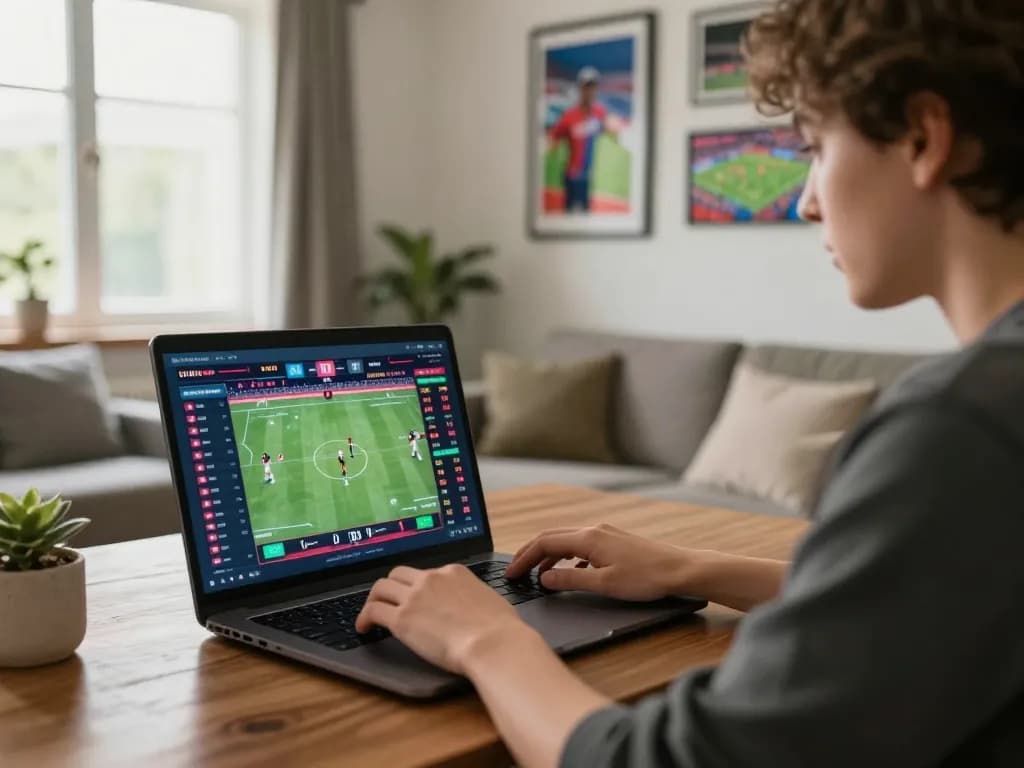 Engaging in live sports betting at home with Net88 on the laptop screen