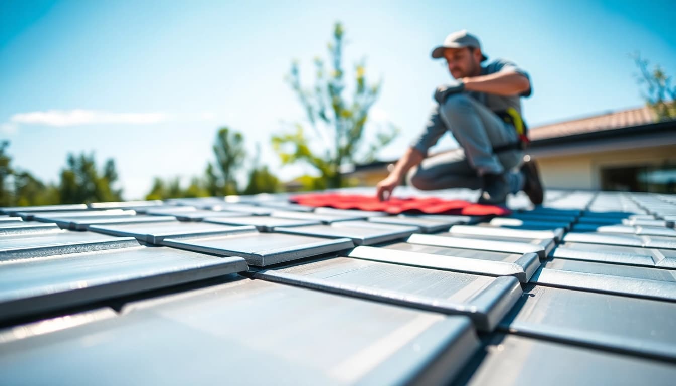 Metal roofing vancouver installation showing skilled craftsman in action with bright surroundings.