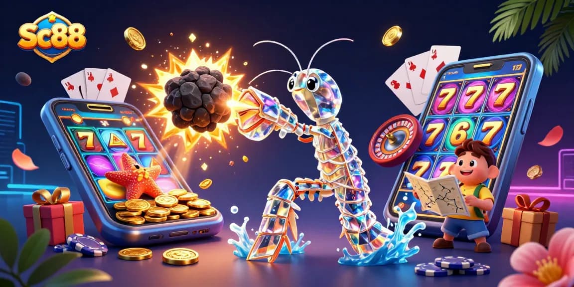 Engage in Sc88 gaming excitement as the mantis shrimp uncovers treasures amidst the casino chaos.