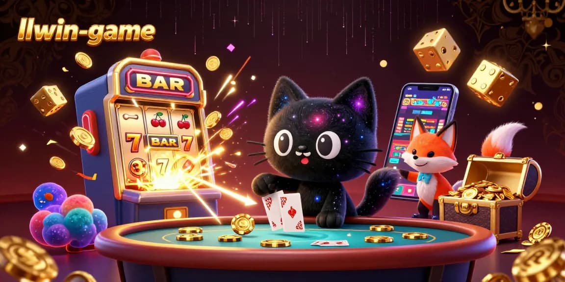 Experience thrilling adventures with llwin-game's captivating casino illustration featuring vibrant 3D characters and flying gaming elements.
