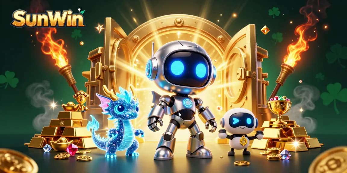 Experience thrilling wins with SunWin in this vibrant 3D illustration showcasing gaming excitement and rewards.