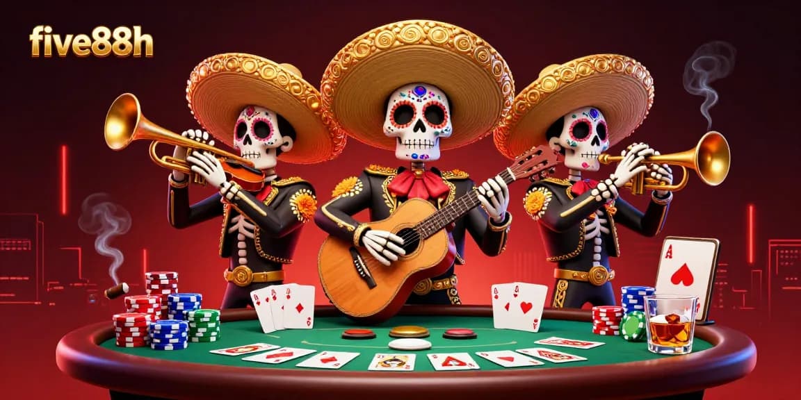 Engage in thrilling gaming action at five88h with a vibrant mariachi-themed casino scene.