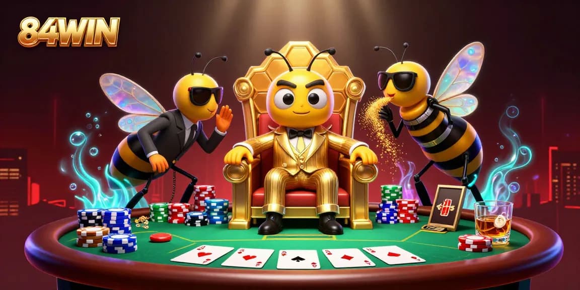 Winning at 84WIN by placing bets at a poker table in explosive 3D digital art.