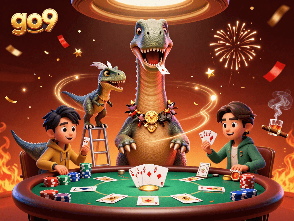 Experience thrilling gameplay at go9 with a unique 3D casino scene featuring a brontosaurus and raptor.