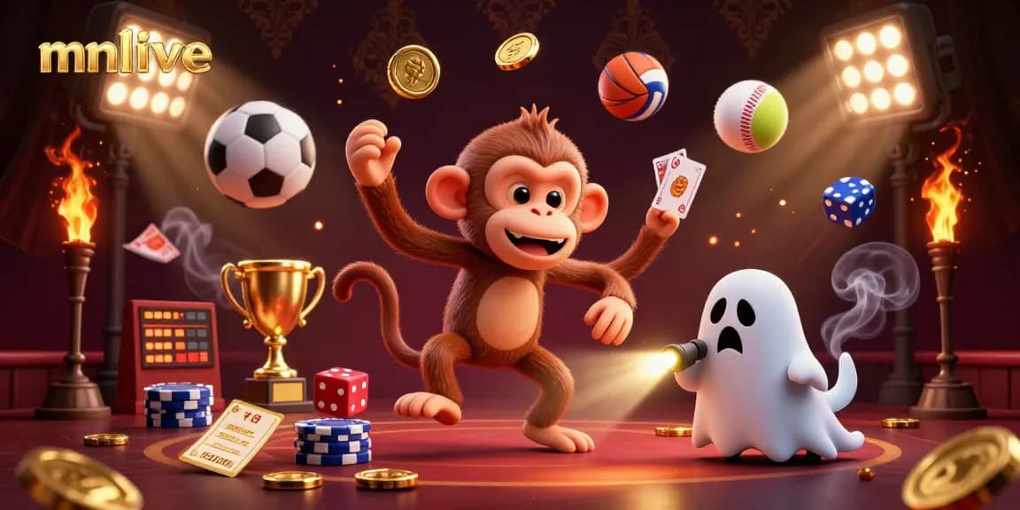 mmlive showcases an exciting scene with a poltergeist monkey and a curious puppy in a haunted casino.