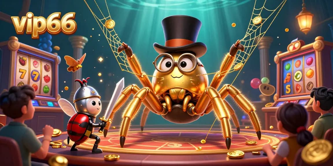 Experience the thrill of slots at vip66 with a dynamic, engaging 3D casino illustration.