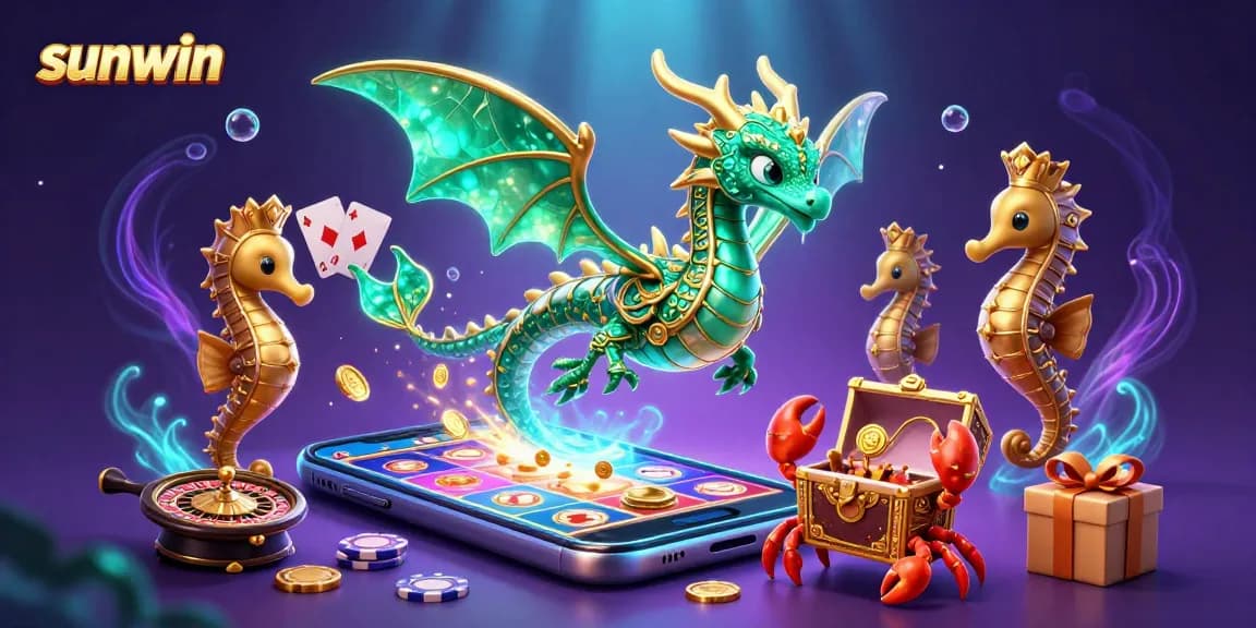 Engage with the sunwin slot game in a vibrant sea-themed 3D illustration with dynamic characters.