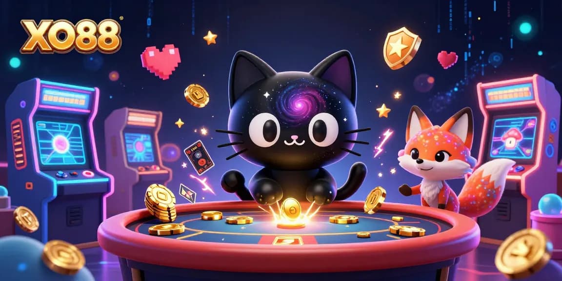 XO88 entertains players with a vibrant cosmic casino illustration showcasing thrilling games and exciting atmosphere.