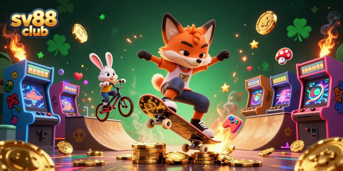 Engage with sv88 club's exciting gaming scene featuring dynamic characters amidst casino symbols