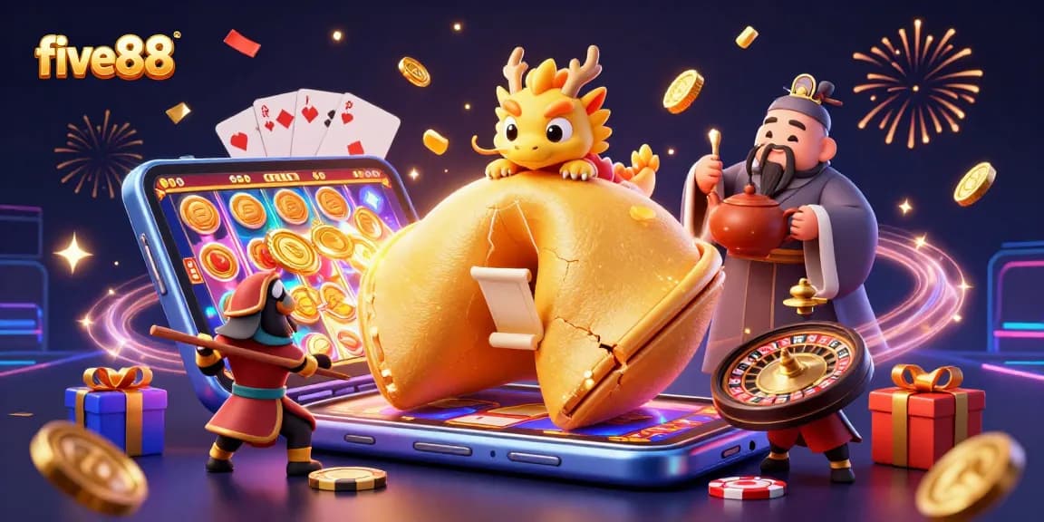 Experience five88 with thrilling slot games amidst a colorful, energetic casino scene.