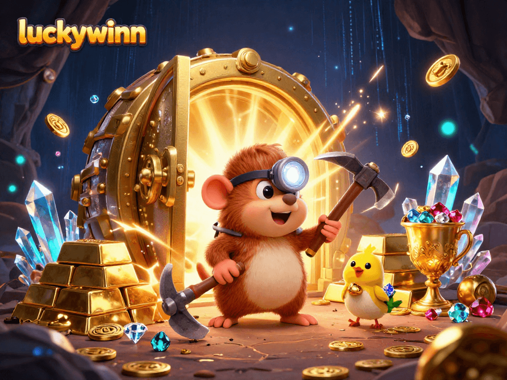 Experience thrilling adventures at luckywinn as a cartoon mole mines for treasures in a vibrant casino world.