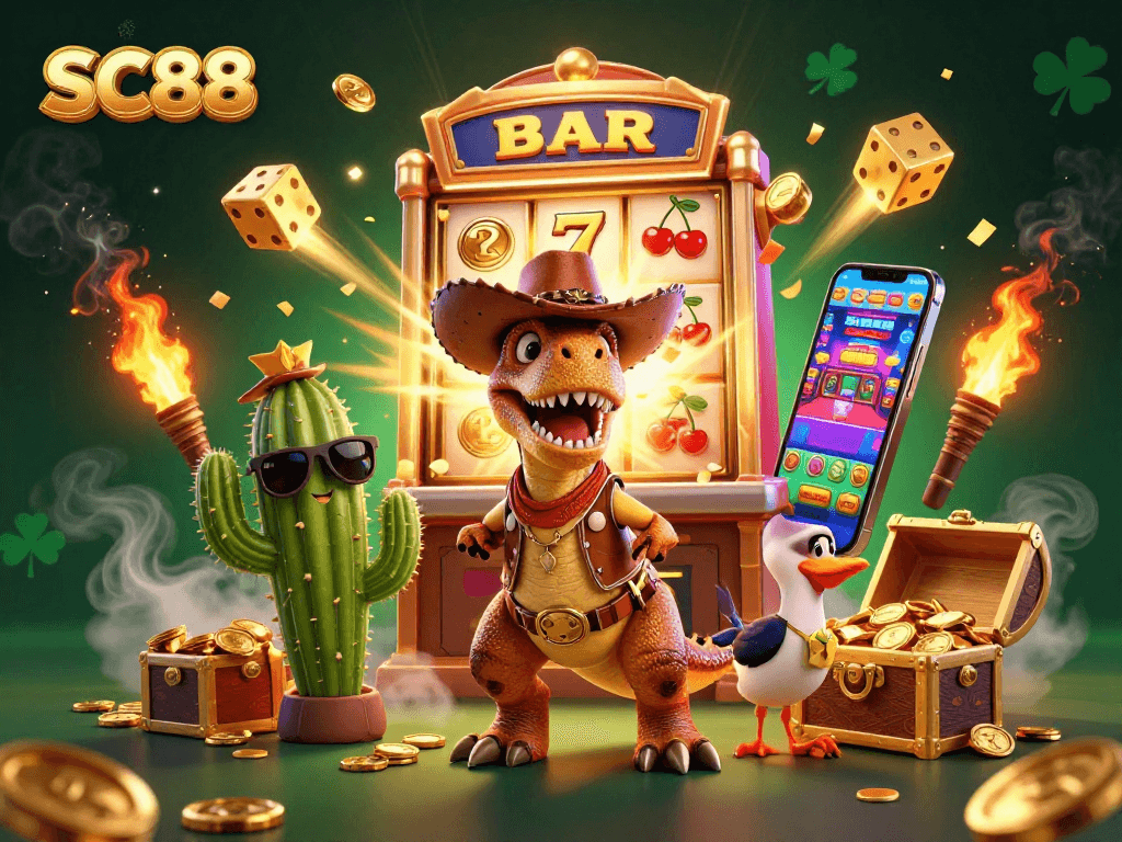Experience casino excitement with SC88's captivating jackpot scene featuring dynamic characters and vibrant game elements.