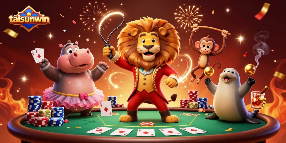 Engage in thrilling gameplay at taisunwin with vibrant characters and poker tables in a lively scene.