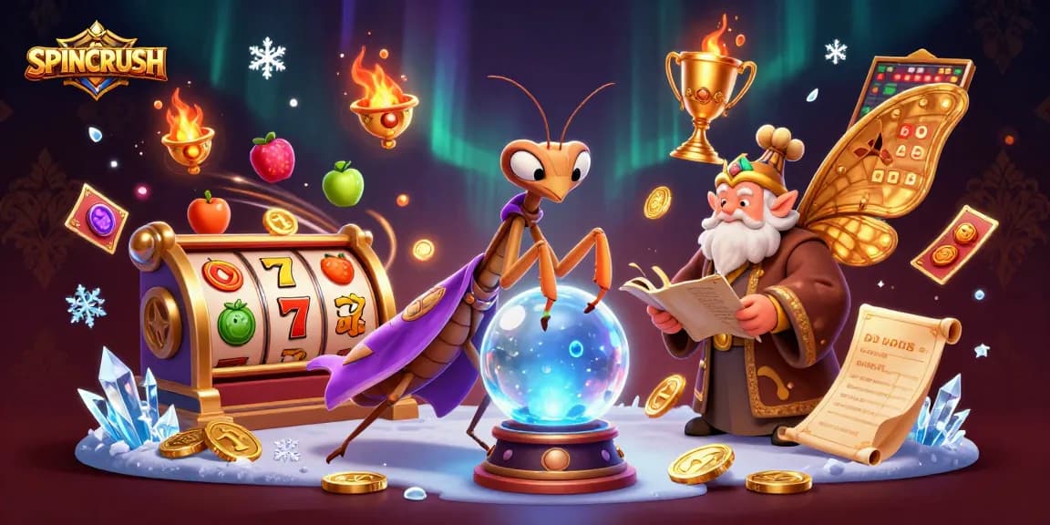 Play SPINCRUSH and spin the winning slot reels in this vibrant casino illustration.