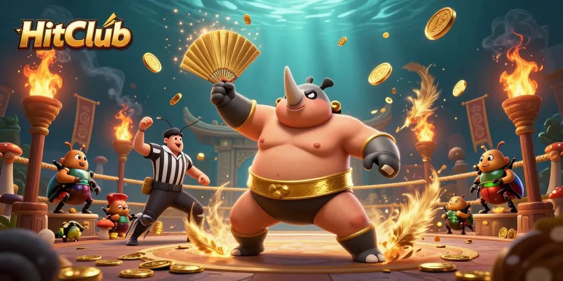 HitClub's exciting gaming experience featuring dynamic action with beetles amidst flying gold coins.