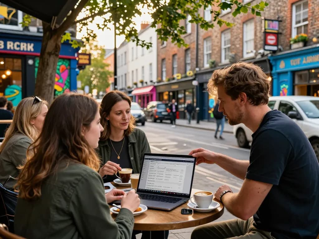 Engaging scene of airbnb management dublin with local host showcasing listings in Temple Bar.