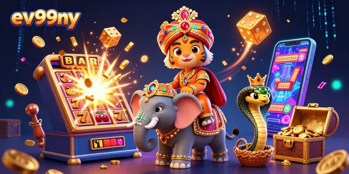 Experience thrilling gameplay with ev99ny's vibrant casino atmosphere featuring a majestic maharaja tiger.