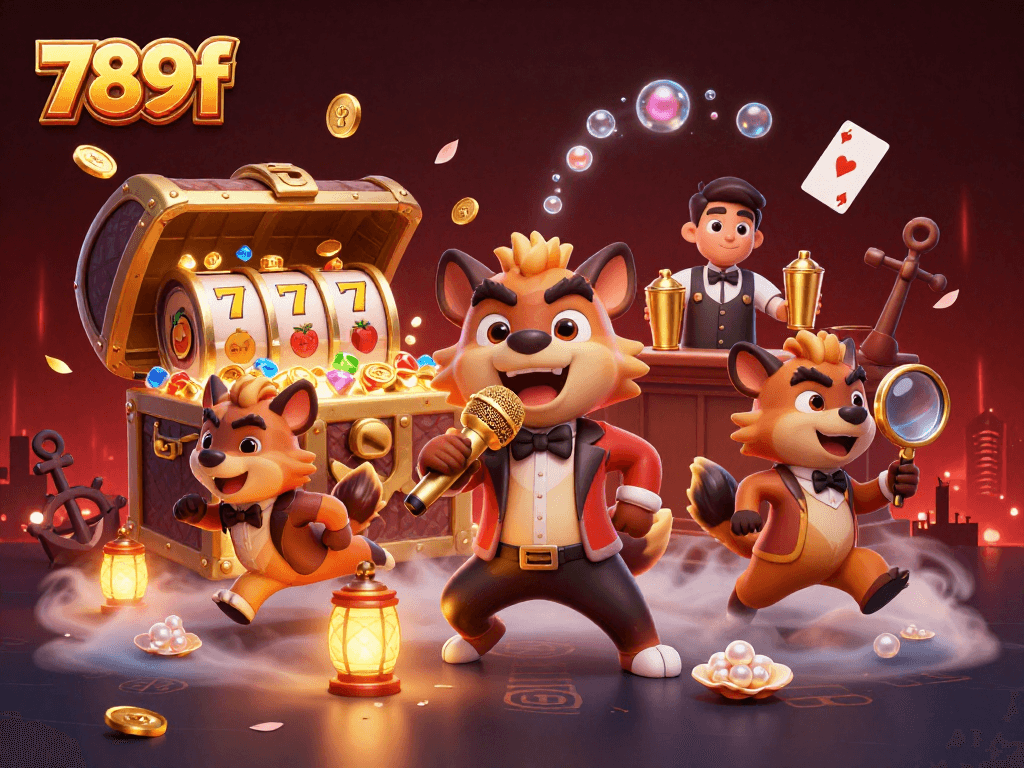Experience thrilling action at 789f casino with cartoon hyenas in a vibrant comedic scene.