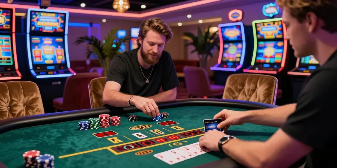 Player enjoying casinos that take credit cards at a vibrant online casino with neon lights and engaging atmosphere.