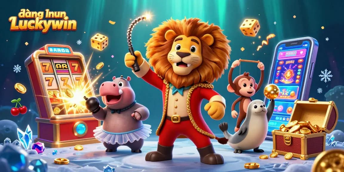 Engage in thrilling gaming action at đăng nhập Luckywin with colorful slot machines and lively circus characters.