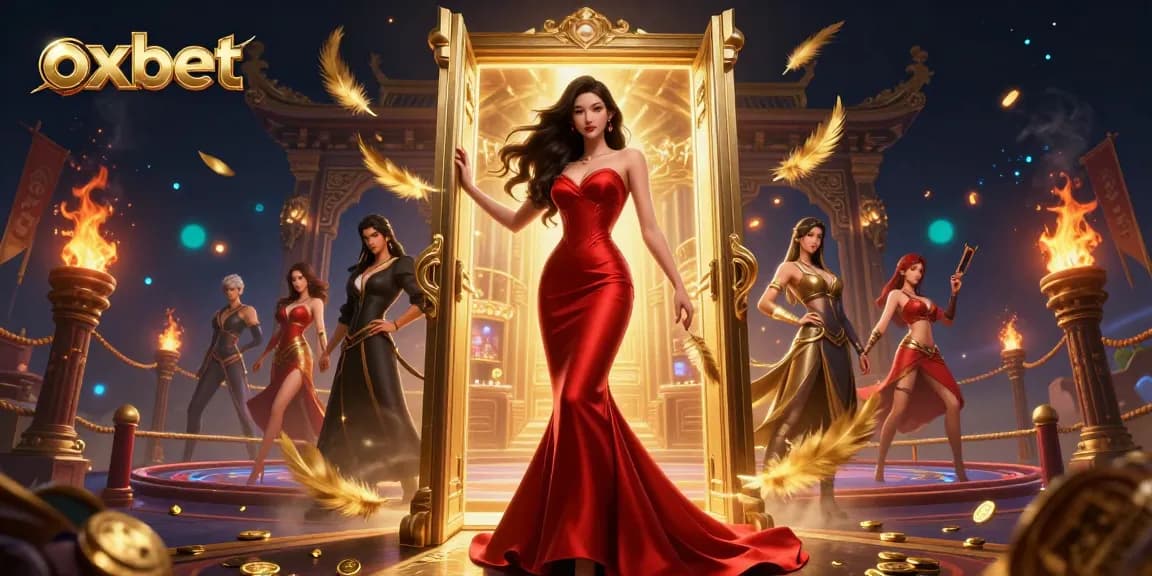 Experience thrilling gaming with oxbet in a luxurious casino setting, illuminated by golden lights and vibrant decorations.