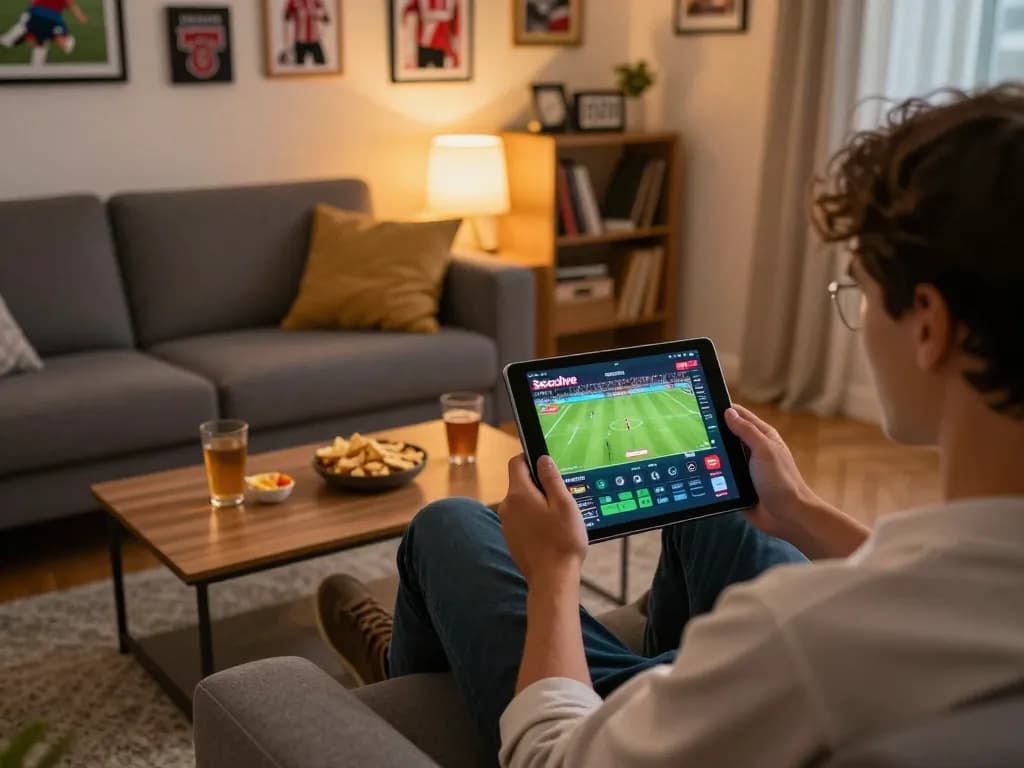 Socolive user actively engaging with live soccer betting interface on tablet.