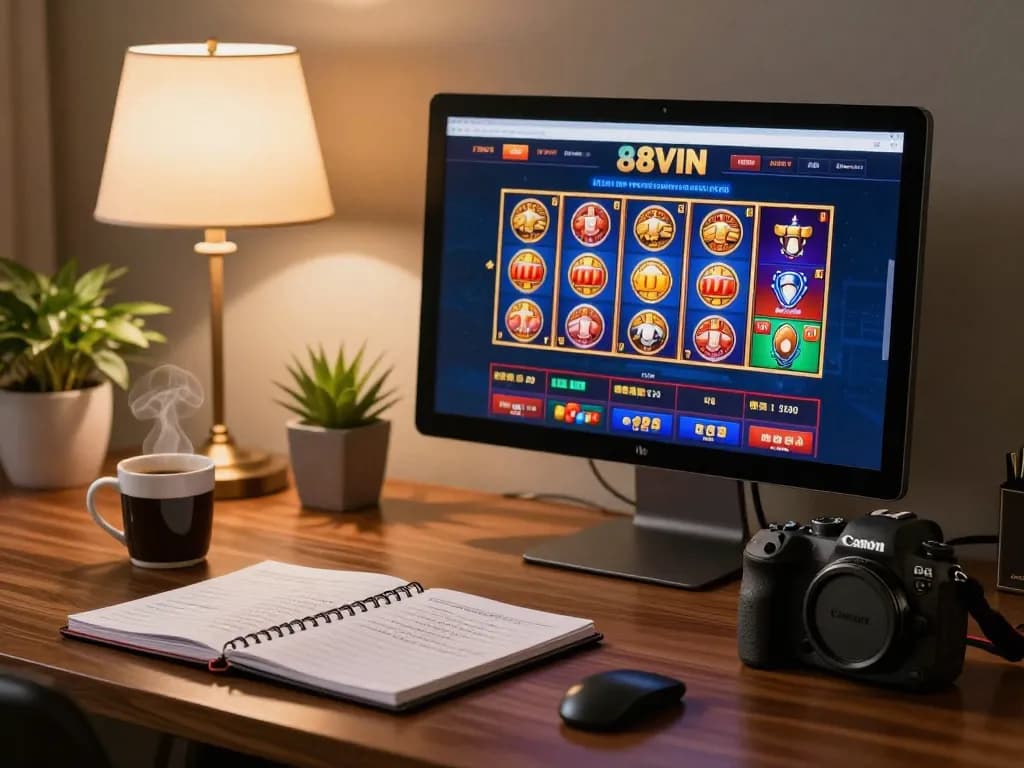 Engaging online gambling experience with 88VIN displayed on a computer screen alongside strategic notes.