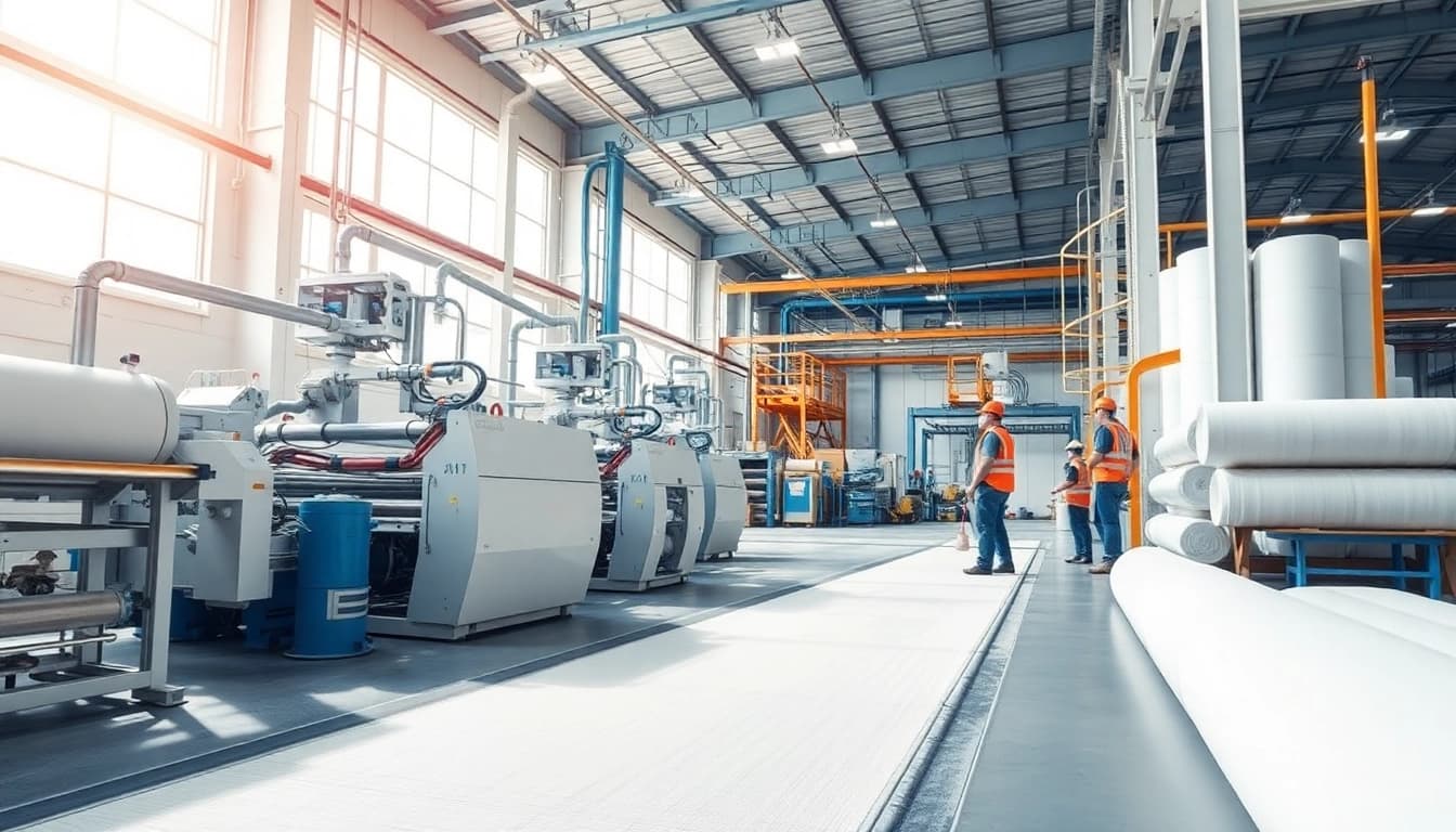 High-quality production by a chopped strand mat manufacturer in a vibrant manufacturing environment.