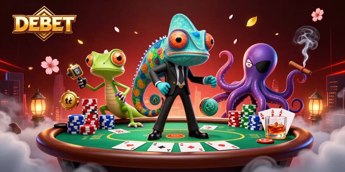 Experience thrilling poker action with DEBET’s vibrant casino illustration.