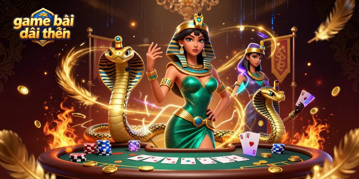 Engage in thrilling game bài đổi thưởng with vibrant casino elements and a stunning character illustration.