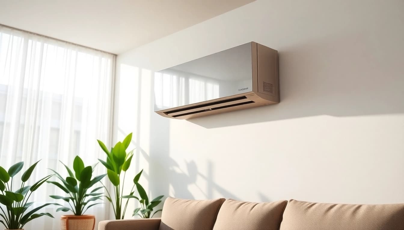 Install a mini split ac in a stylish living room with modern decor and natural light.