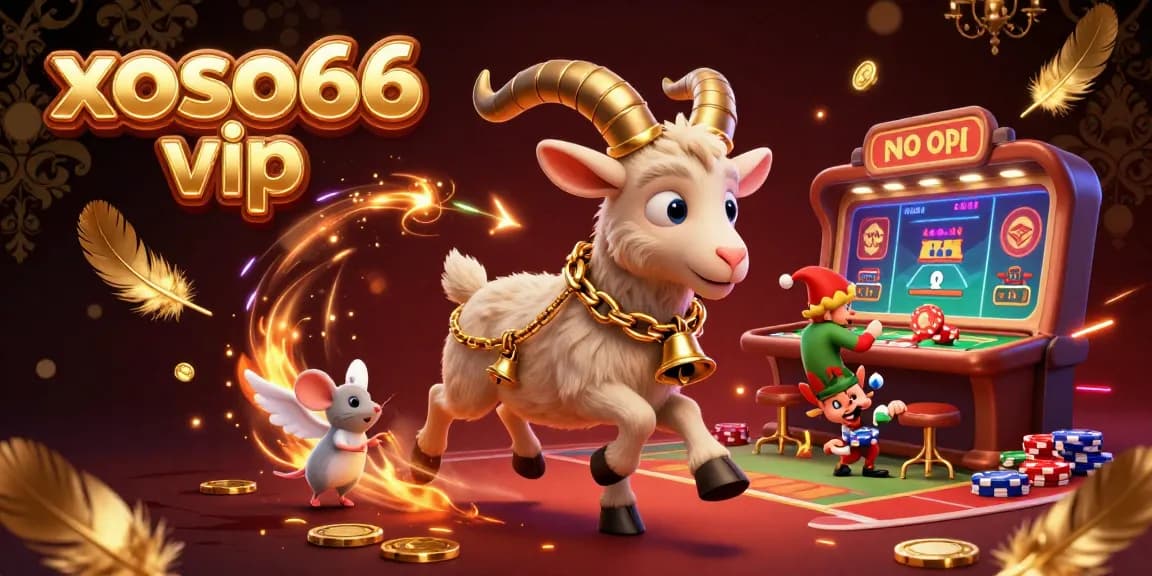 xoso66 vip enjoys sports betting excitement with a Krampus goat, angel mouse, and elf gremlins in a festive casino scene.