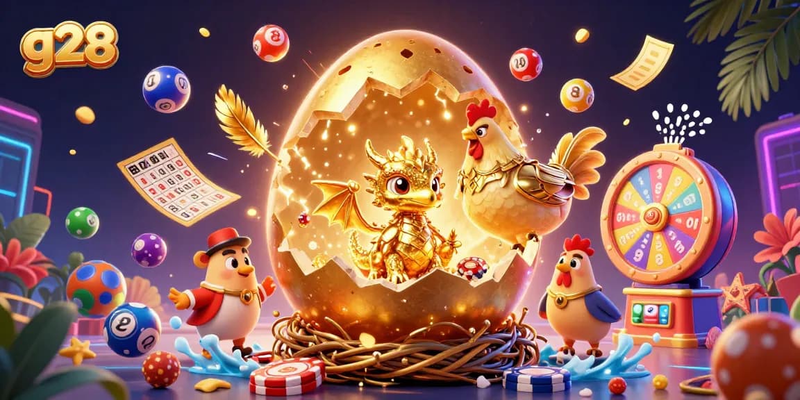 Engage with g28’s vibrant casino scene featuring a golden dragon and lottery elements.