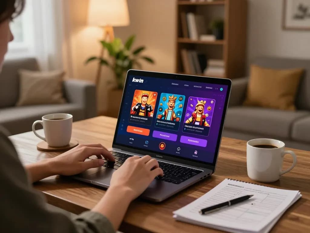 A player enjoying a strategy session using the kwin app on their laptop at home.
