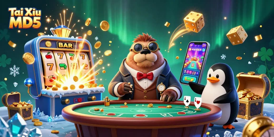 Experience Tài Xỉu MD5 excitement with a jolly walrus and friends at a vibrant underwater poker table