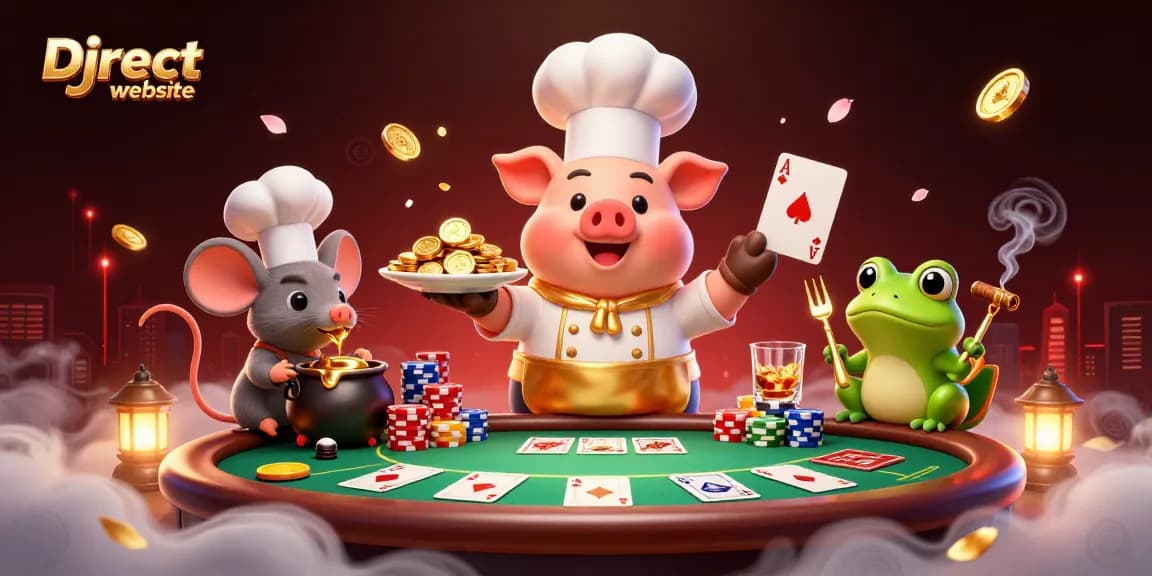 Immerse in the excitement of the Direct website with whimsical characters and rich casino elements.