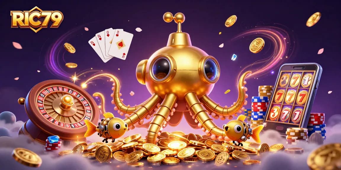 Join the adventure at RIC79, where the golden kraken submarine and fish dive into a treasure-filled casino.