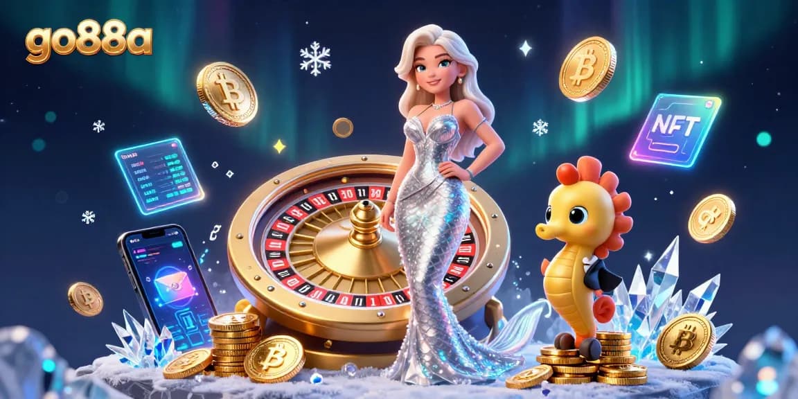 Play exciting games at go88a, featuring a glamorous casino scene with a woman beside a roulette wheel.