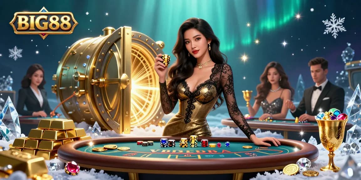 Experience the thrill of BIG88 at a high-stakes baccarat table with glamorous casino elements.