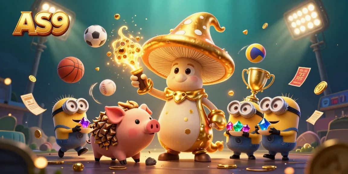 Experience AS9 with a magical scene filled with golden treasures and dynamic sports elements.