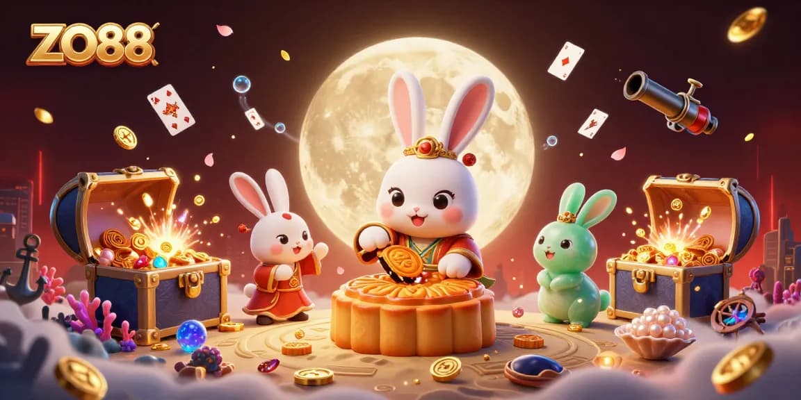Join the fun at ZO88, where moon rabbits reveal poker chips amid gold coins and underwater treasures.