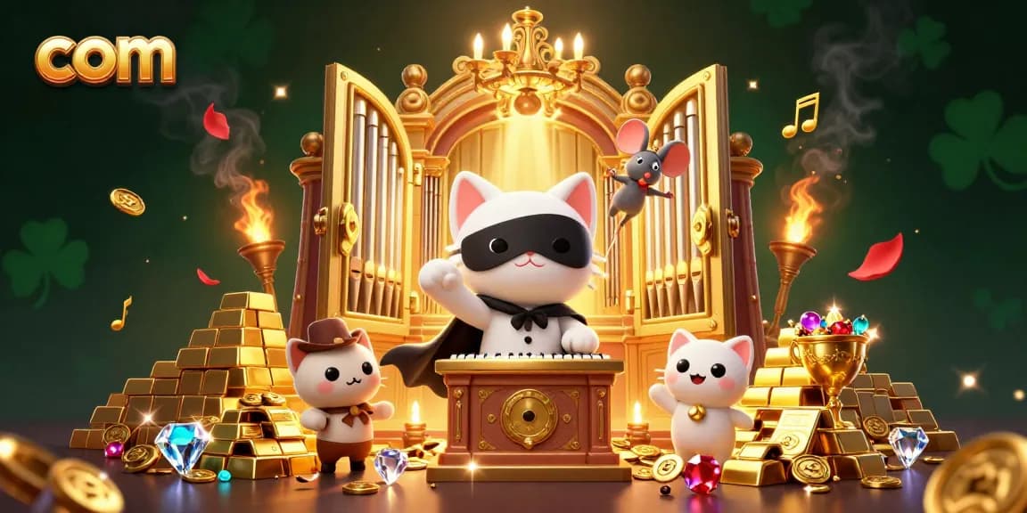 Engage in the vibrant world of com with a captivating scene full of dazzling treasures and animated characters.