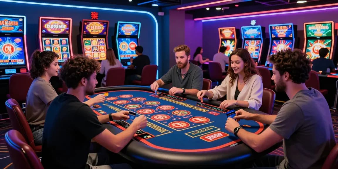 Players at a digital gaming table using casinos that take credit cards for deposits in a vibrant online casino.