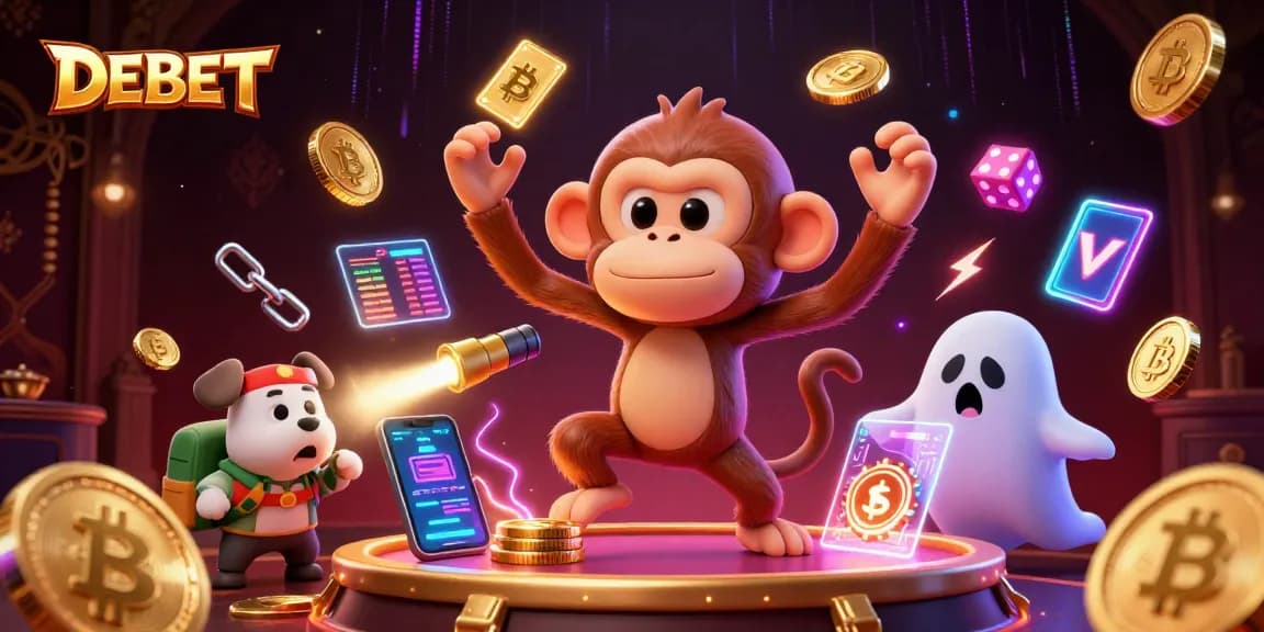 Experience the excitement of DEBET with playful characters in a captivating haunted casino scene.