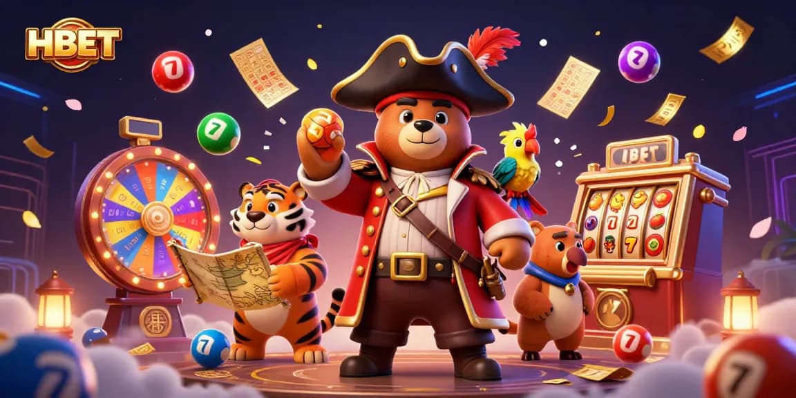 Engage in thrilling HBET adventures with a vibrant casino scene featuring a pirate bear and tiger.